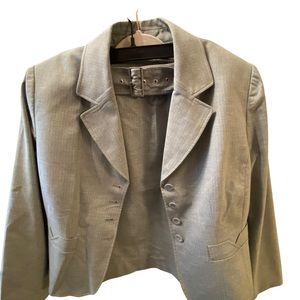 Tahari suit with belted skirt-light gray
